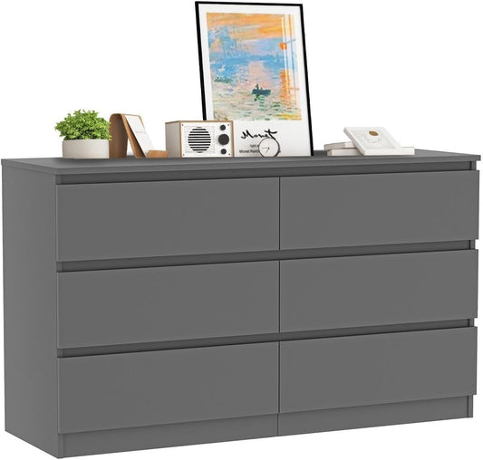 Grey Dresser for Bedroom,6 Drawer Dresser,Chest of Drawers,Modern Wood Dresser,Dresser Bedroom Furniture,Tv Dresser for Closet,Kid'S Room,Nursery ShipItFurniture