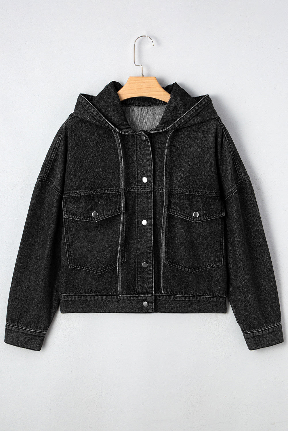 Sage Pocket Drop Shoulder Hooded Denim Jacket Threaded Pear