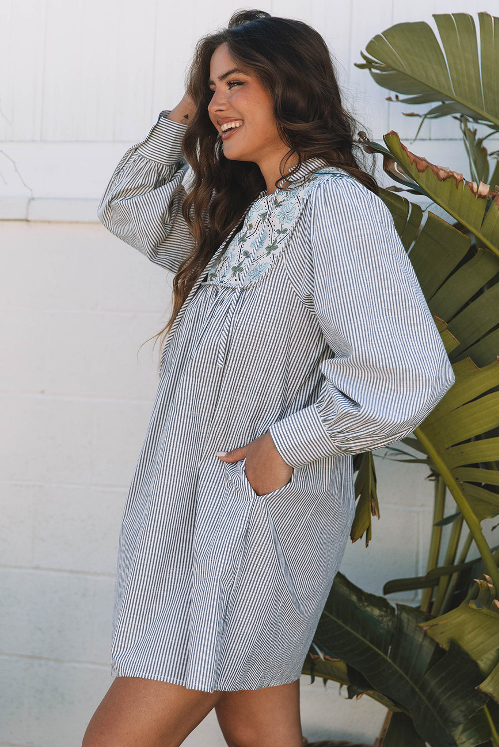 Aila Stripe Floral Patchwork Tied Mini Dress