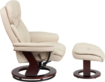Beige Leathersoft Upholstered Recliner With Ottoman ShipItFurniture