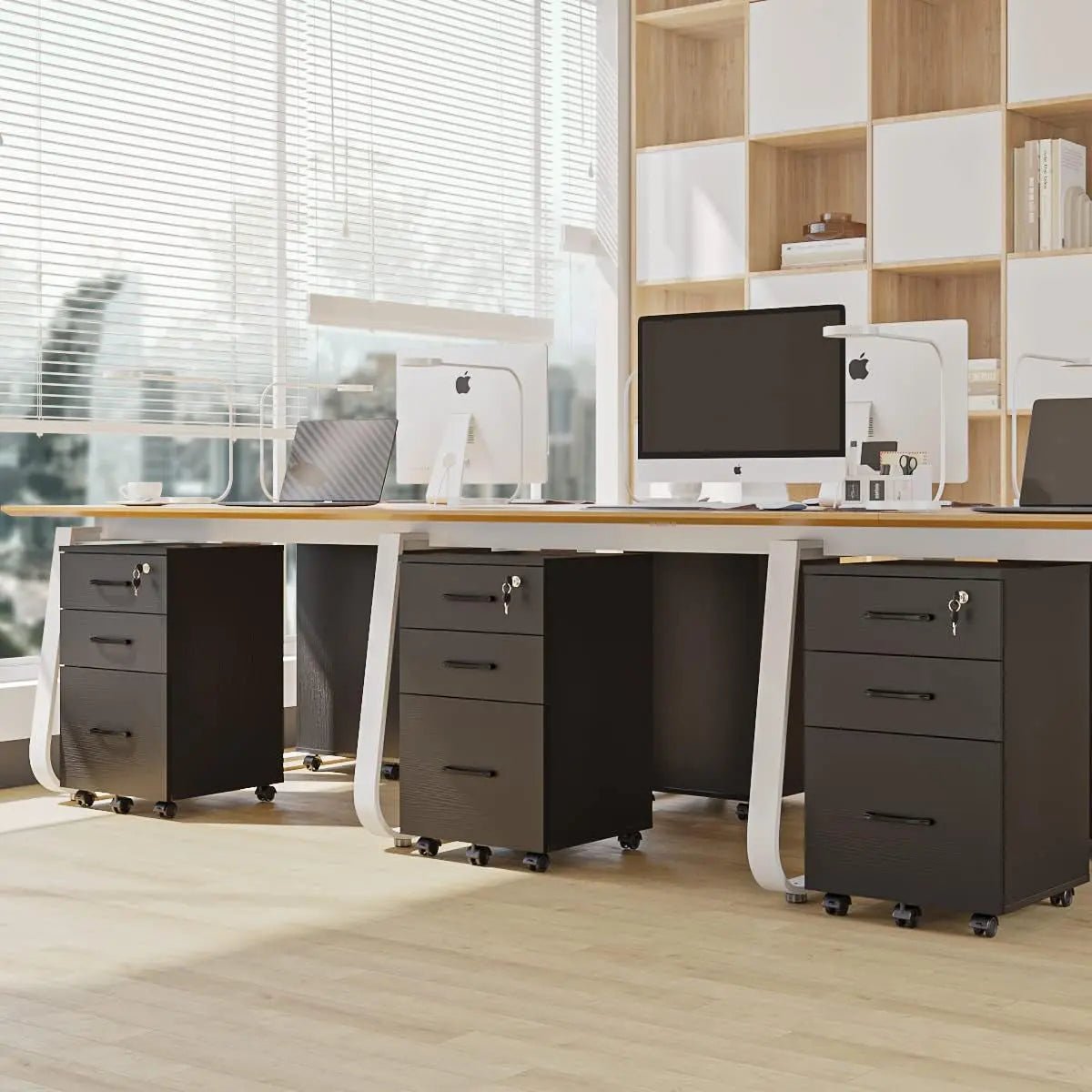 3 Drawer Wood Mobile File Cabinet With Wheels Black Under Desk Office Storage For Home Office Use - Get it from Bo