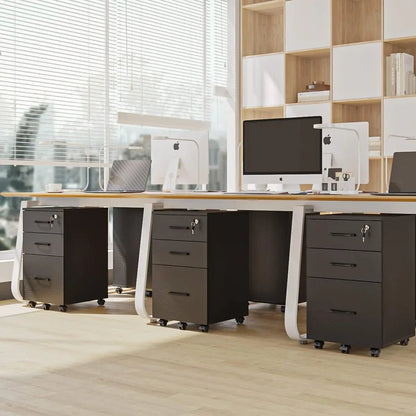 3 Drawer Wood Mobile File Cabinet With Wheels Black Under Desk Office Storage For Home Office Use - Get it from Bo