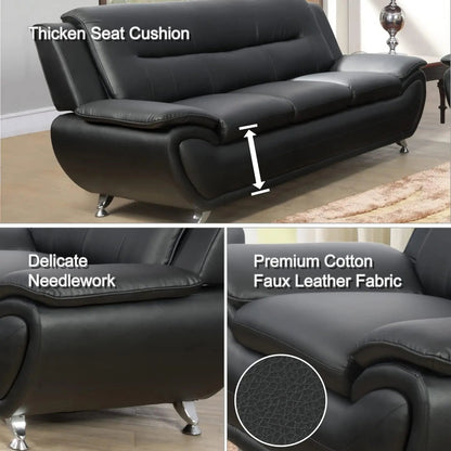 3 Piece Black Sofa Set Modern Living Room Couch Set Sofa Loveseat Chair For Home Decor - Get it from Bo