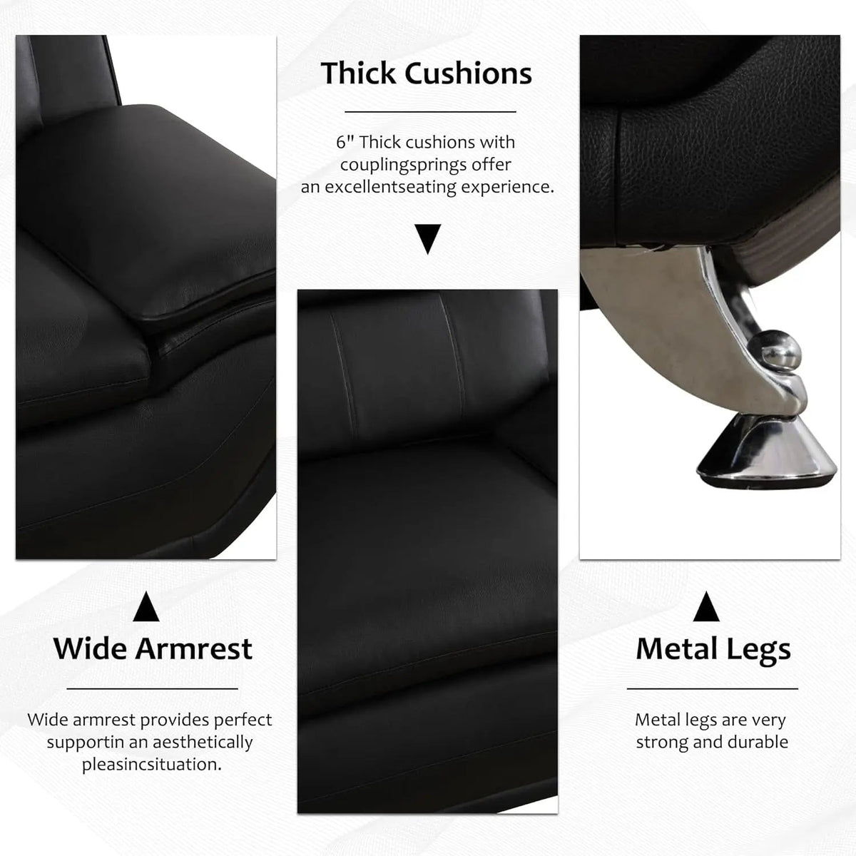 3 Piece Black Sofa Set Modern Living Room Couch Set Sofa Loveseat Chair For Home Decor - Get it from Bo