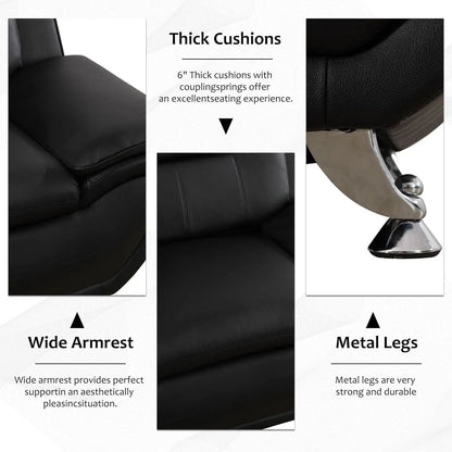 3 Piece Black Sofa Set Modern Living Room Couch Set Sofa Loveseat Chair For Home Decor - Get it from Bo