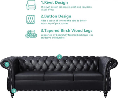 3 Piece Living Room Set Sectional Chesterfield Sofa Chair Artificial Leather Black - Get it from Bo