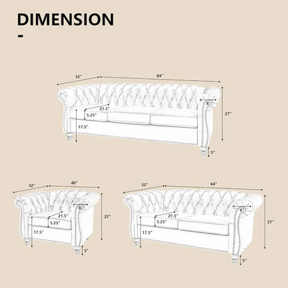 3 Piece Living Room Set Sectional Chesterfield Sofa Chair Artificial Leather Black - Get it from Bo