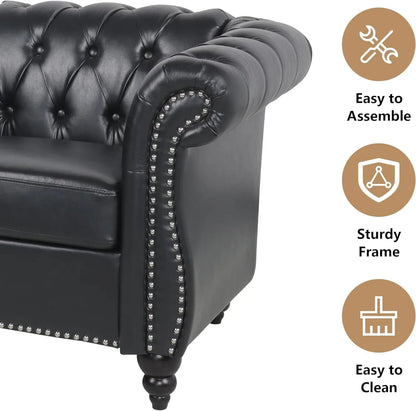 3 Piece Living Room Set Sectional Chesterfield Sofa Chair Artificial Leather Black - Get it from Bo