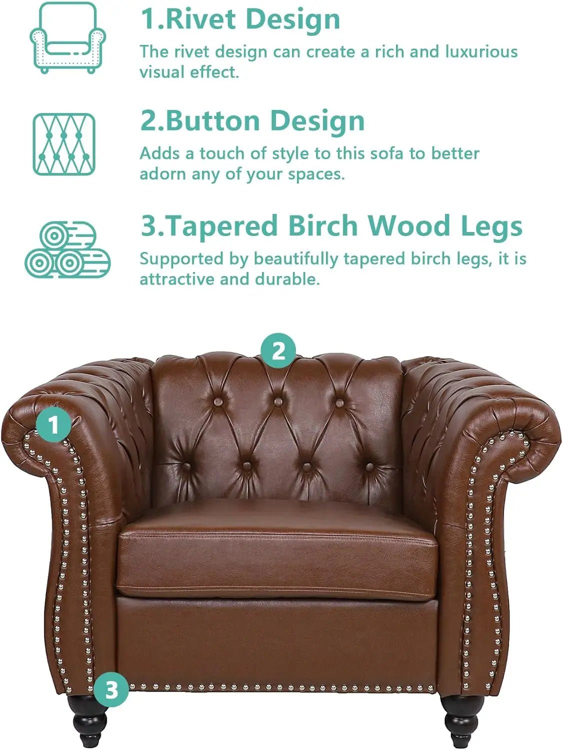 3 Piece Living Room Set With Sectional Chesterfield Sofa Chair And Leather Upholstered Loveseat - Get it from Bo