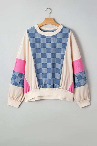 Chelsea Oversized Checkered Denim Casual Sweatshirt