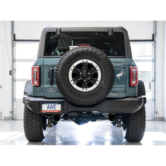 AWE Tuning 2021+ Ford Bronco 0FG Dual Rear Exit Exhaust w/Diamond Black Tips & Bash Guard NP Motorsports