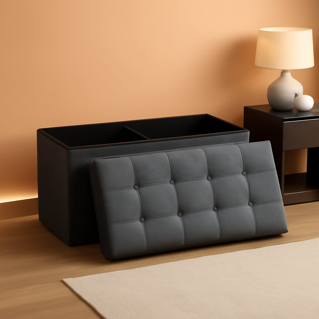 Charcoal Gray Classic Folding Storage Ottoman 43Inch ShipItFurniture