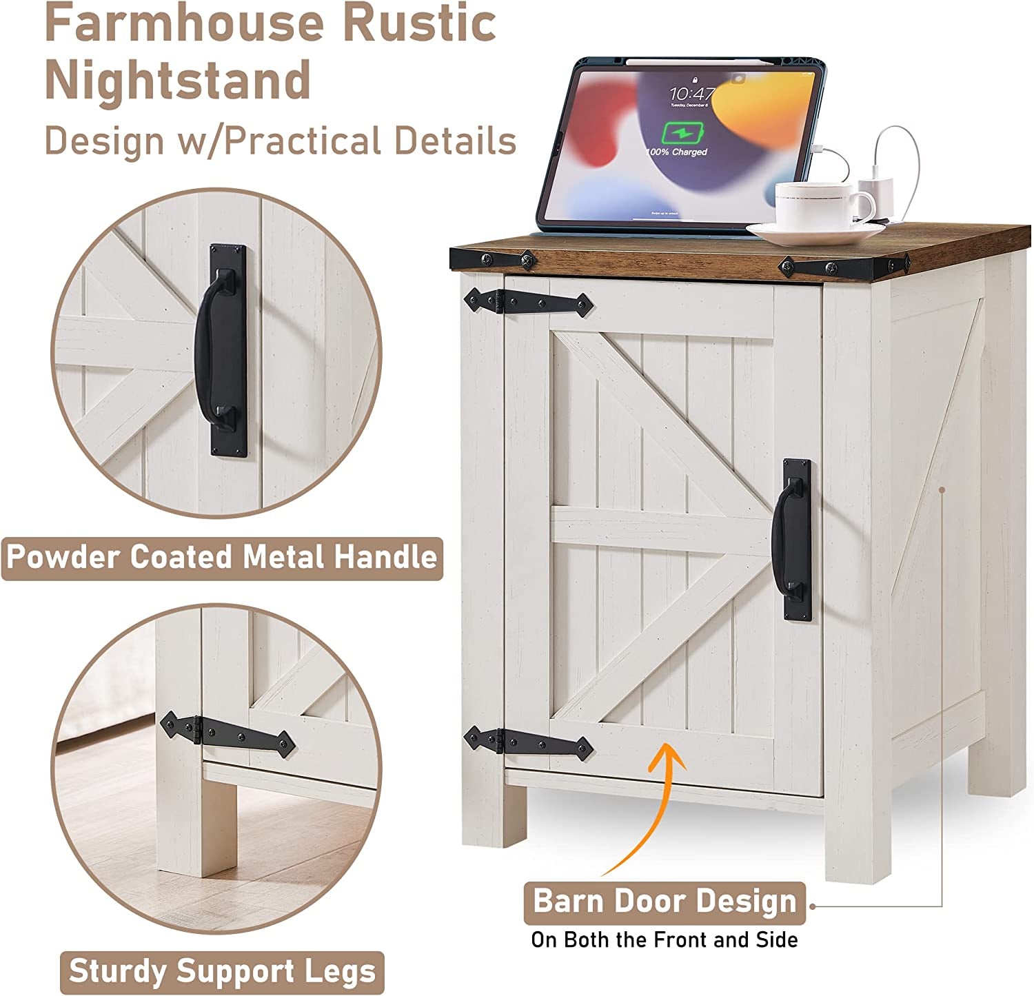 Nightstand with Charging, Antique ShipItFurniture