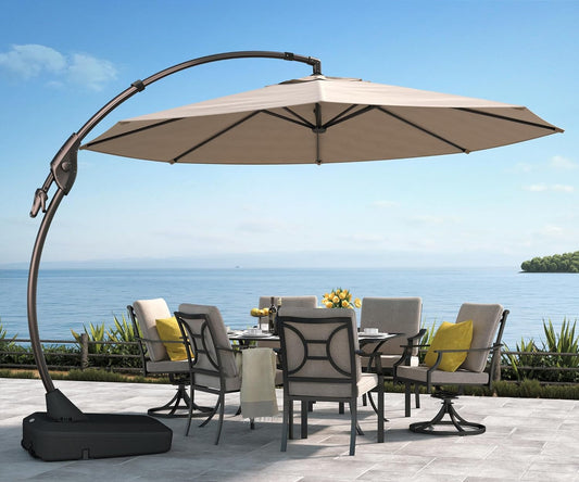 11FT Cantilever Umbrella with Base Outdoor Large round Aluminum Offset Umbrella for Patio Garden Backyard (Champagne, 11 FT) ShipItFurniture