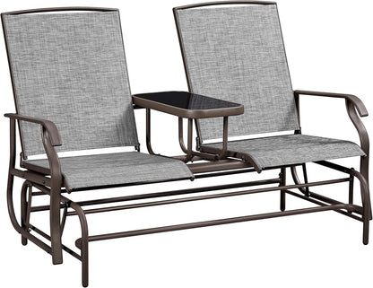 Two-Seat Outdoor Glider Bench with Center Table ShipItFurniture