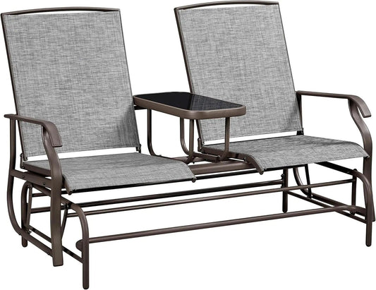 Two-Seat Outdoor Glider Bench with Center Table-0