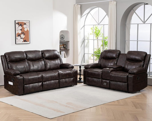 Brown Recliner Sofa Set With Massage And Heat 2 Piece ShipItFurniture