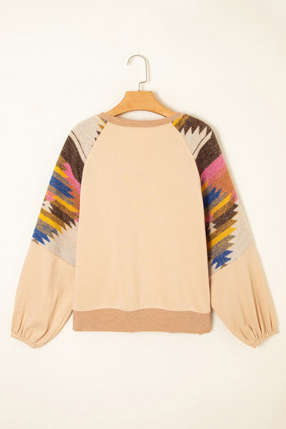Logan Aztec Patchwork Raglan Pullover Sweatshirt