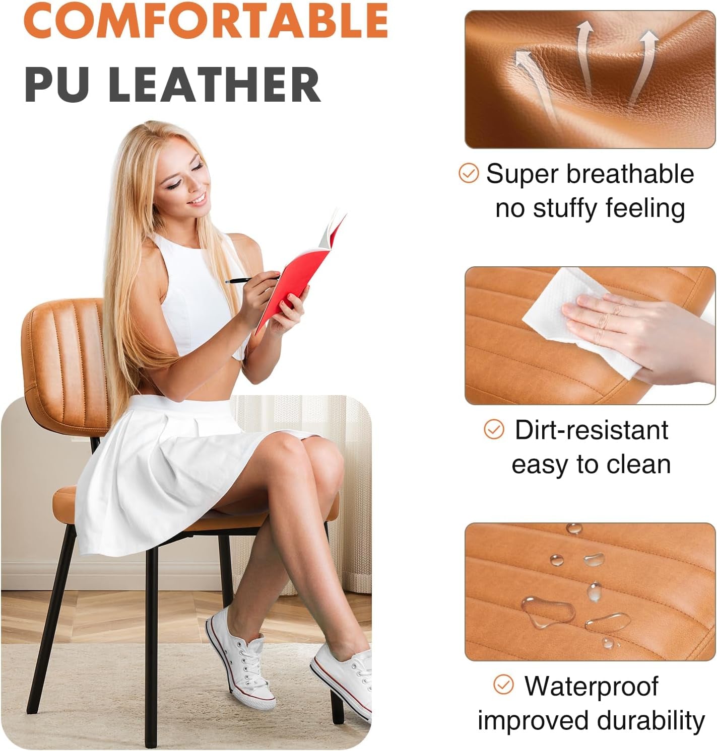 Brown Mid Century Modern Upholstered Dining Chair Set Of 4 ShipItFurniture