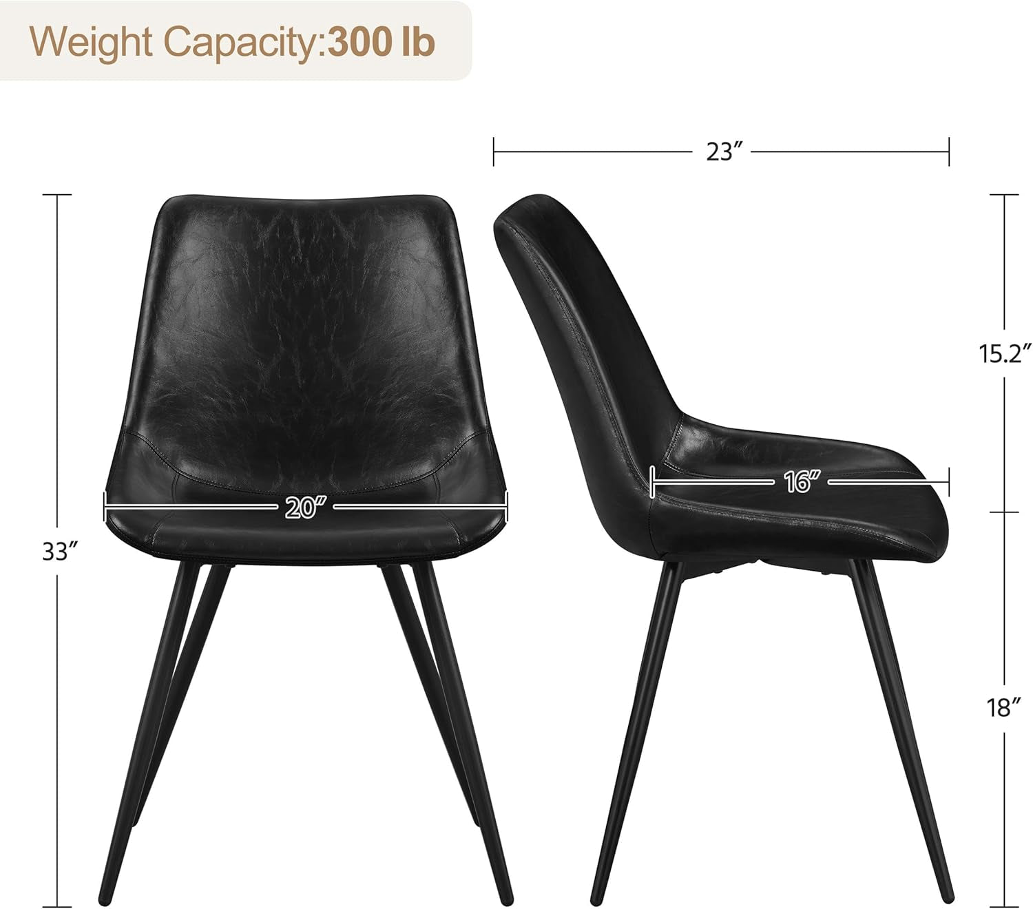 Dining Chairs Set of 2 Mid Century Modern Dining Room Chairs Faux Leather Upholstered Kitchen Chairs with Metal Legs for Kitchen Dining Room, Black ShipItFurniture
