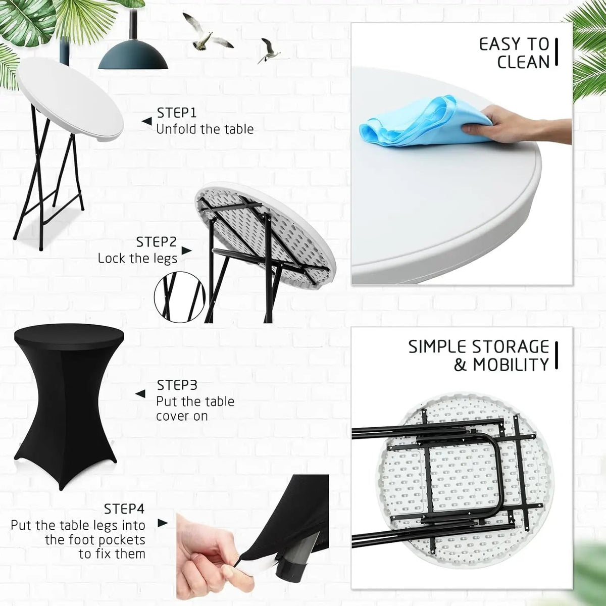 32 Inch Bar Height Folding Cocktail Tables Removable Legs - Get it from Bo