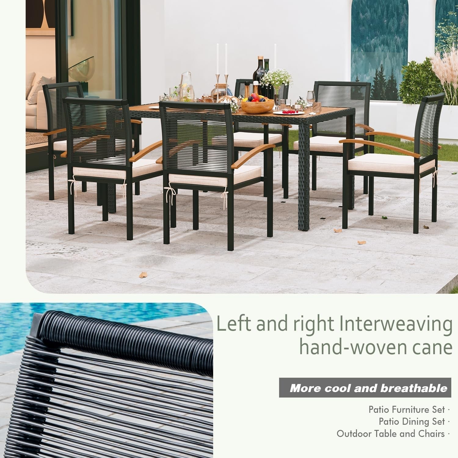 AERBUSKE 7 Pieces Outdoor Table and Chairs Set Outdoor Patio Furniture Set Wicker Patio Dining Sets for 6 Patio Table and Chairs Set Outdoor Furniture Set for Garden Yard Porch Poolside ShipItFurniture