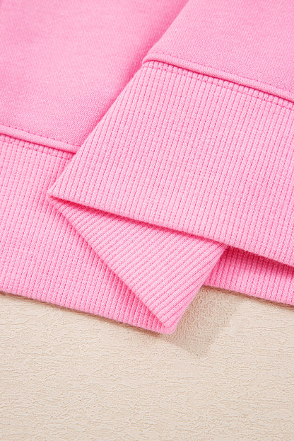 Pink Big Bow Lace Embroidered Dolman Sleeve Slit Plus Size Sweatshirt