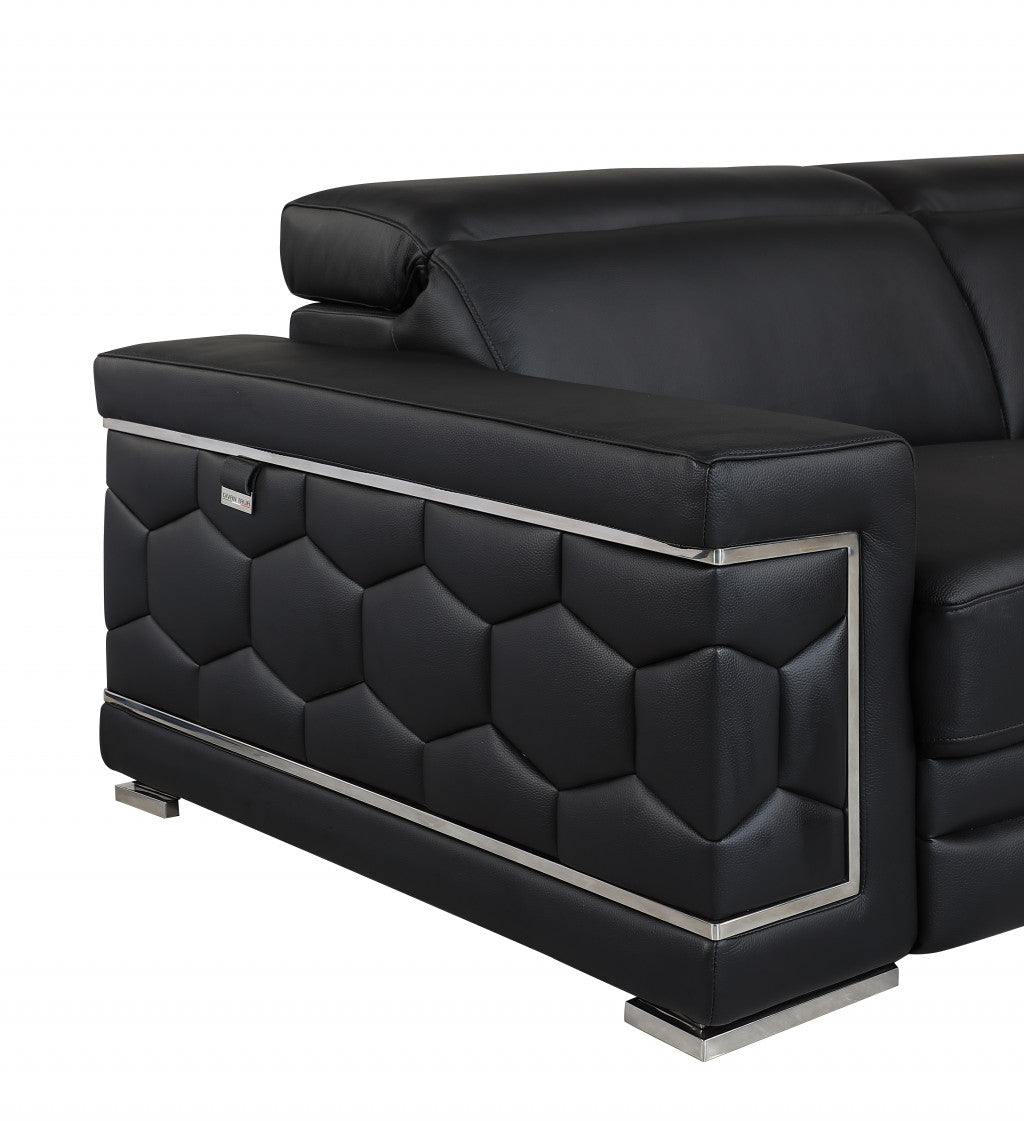 47" Black And Silver Genuine Leather Arm Chair