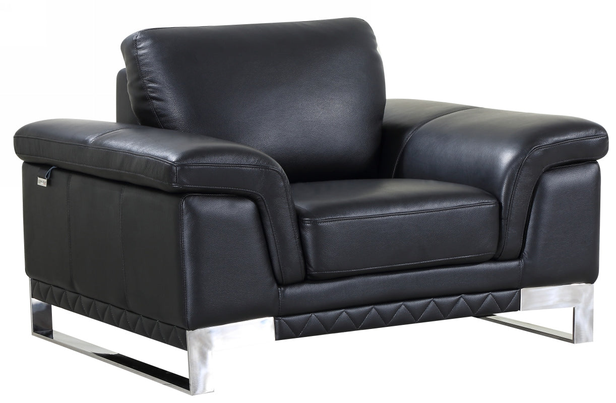 49" Black And Silver Genuine Leather Arm Chair