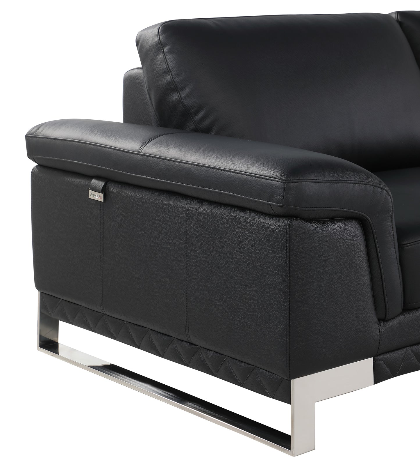 49" Black And Silver Genuine Leather Arm Chair