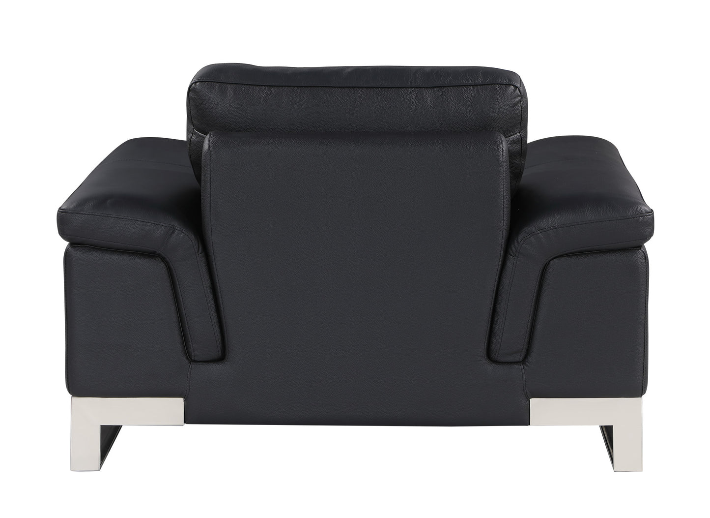 49" Black And Silver Genuine Leather Arm Chair