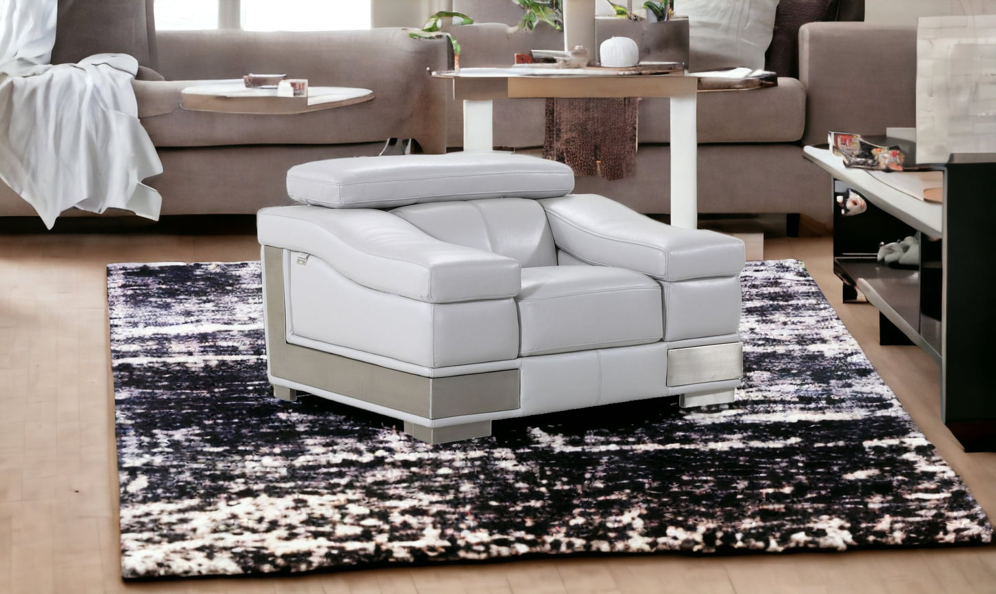 49" Gray Genuine Leather Arm Chair