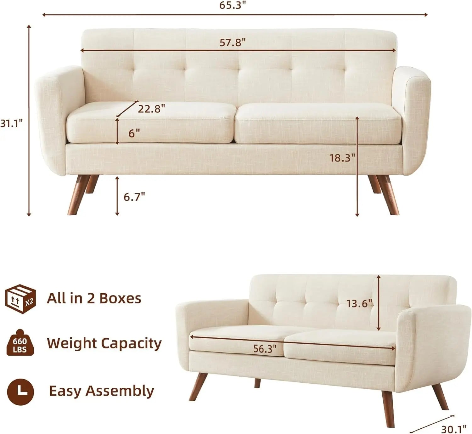 Modern Compact Beige Loveseat For Small Living Rooms ShipItFurniture