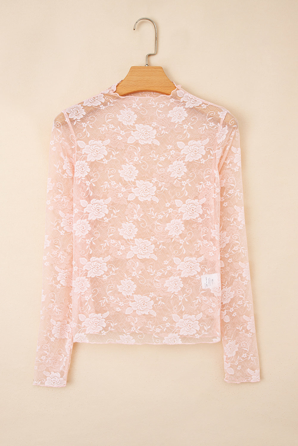 Myla Sheer Floral Lace Mesh Mock Neck Long Sleeve Top Threaded Pear