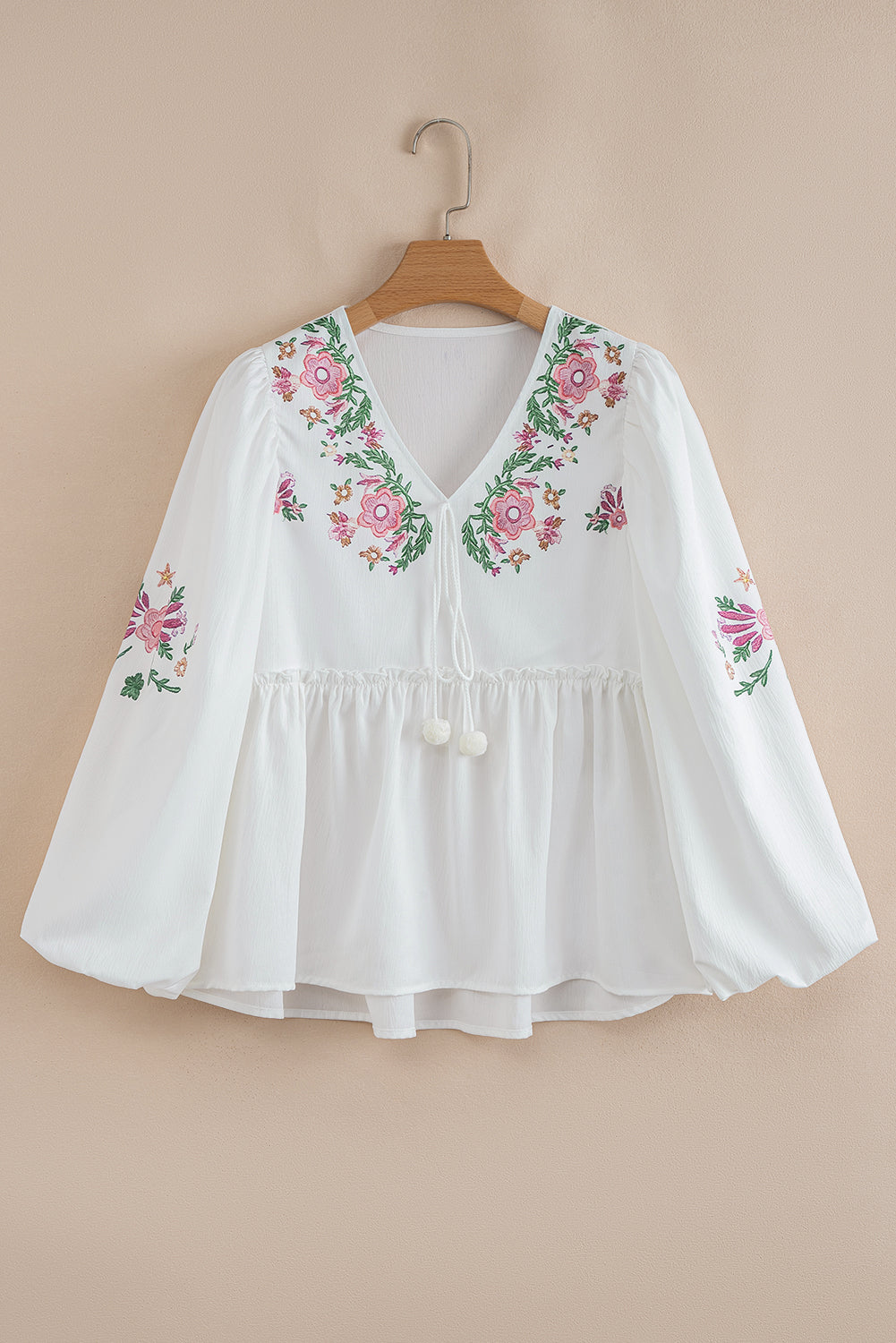 Skylar Flower Lace-up Babydoll Blouse Threaded Pear
