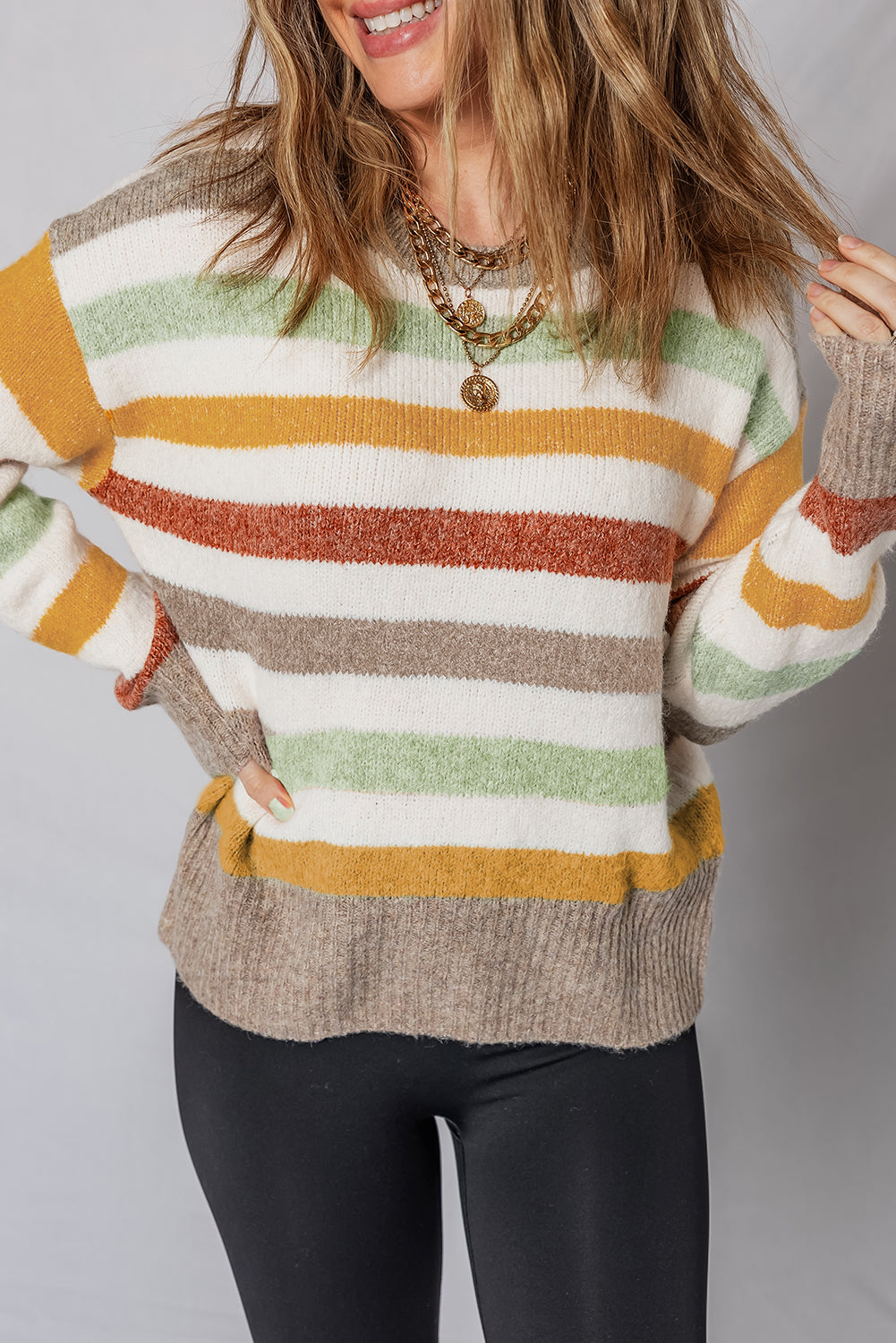 Vivian Stripe Crew Neck Sweater Threaded Pear