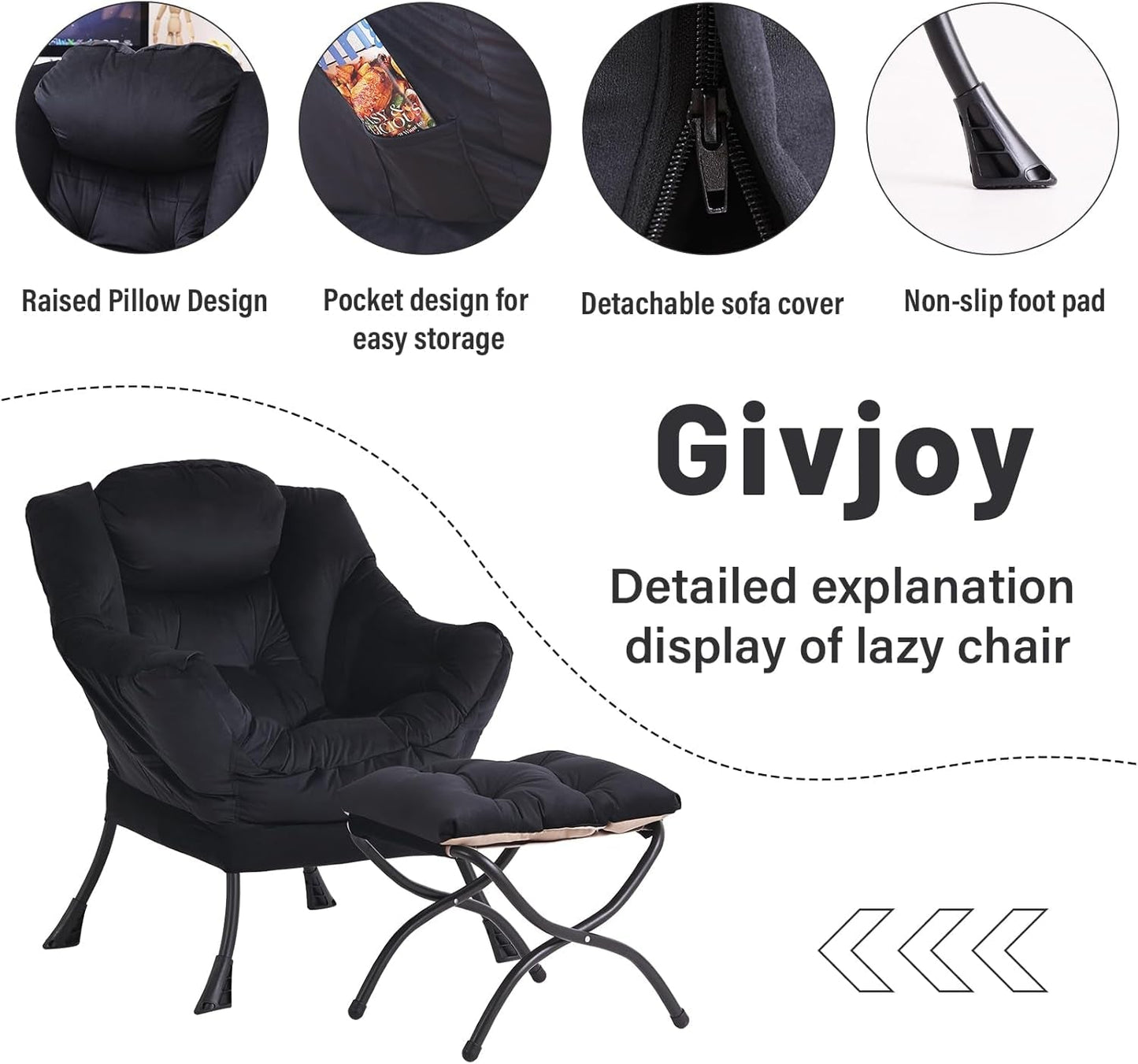 Large Upholstered Lounge Chair With Ottoman And Armrests ShipItFurniture