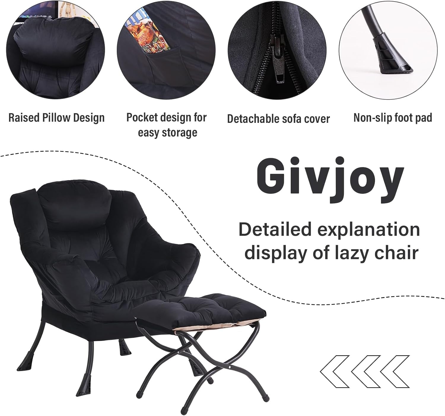 Large Upholstered Lounge Chair With Ottoman And Armrests ShipItFurniture