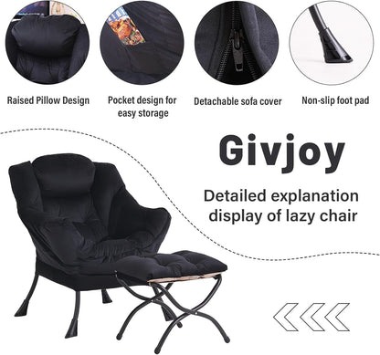 Large Upholstered Lounge Chair With Ottoman And Armrests ShipItFurniture