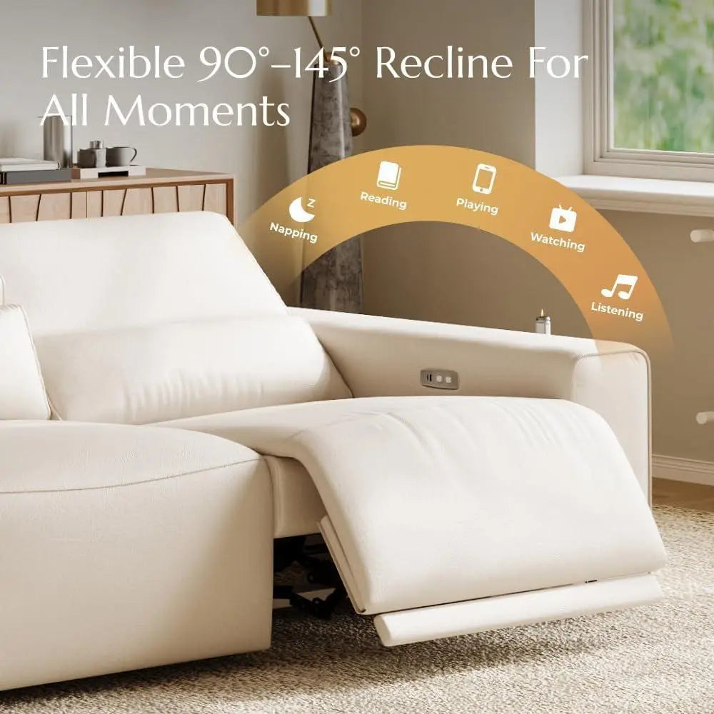 Beige 108 Inch Ultra Power Leather Modular Sectional ShipItFurniture