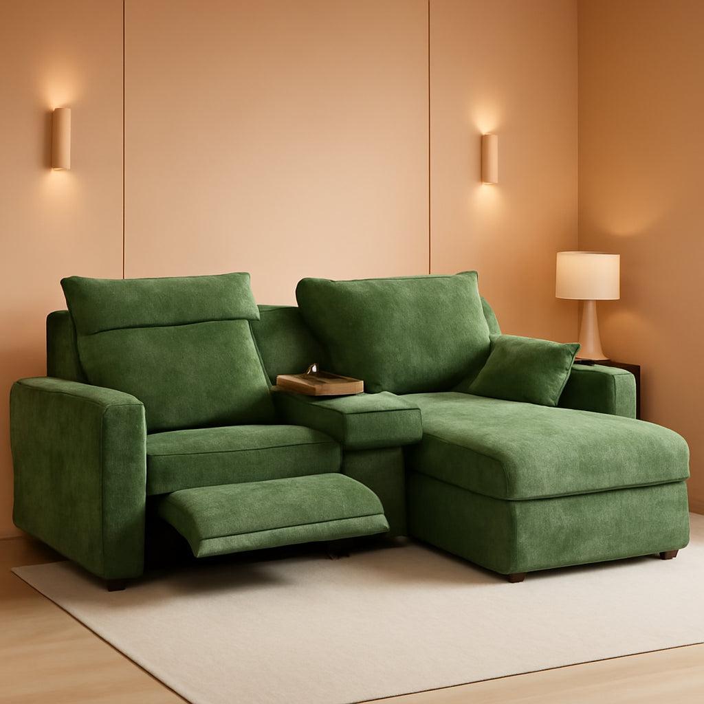 102.8 Inch White Power Recliner Sofa With Headrest And USB Charging Storage Ottoman ShipItFurniture