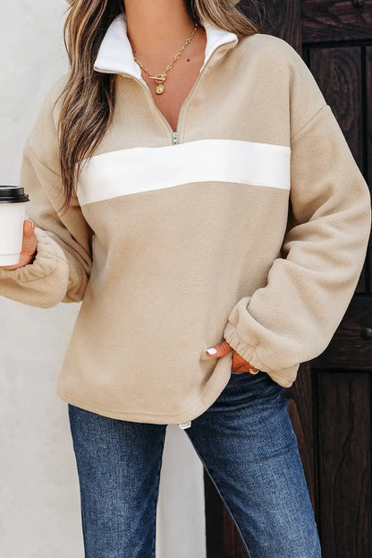 Nicole Colorblock Patchwork Zipped Pullover