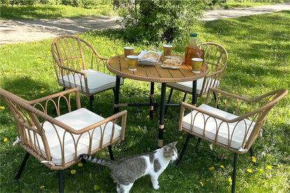 5 Pieces Outdoor Patio Dining Table Chair Set,Wicker Patio Dining Set,Outdoor Rattan Dining Table Set for Patio, Backyard, Balcony, Garden (With Umbrella Hole), Beige ShipItFurniture