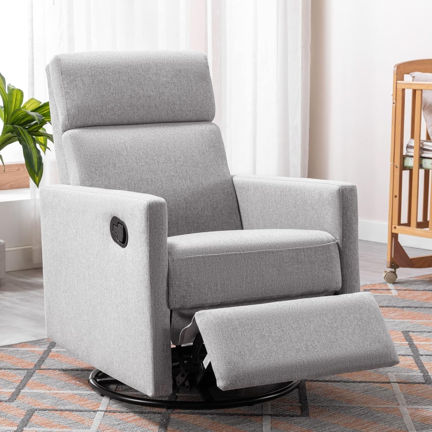 Gray Swivel Recliner Chair With Glider And Headrest ShipItFurniture