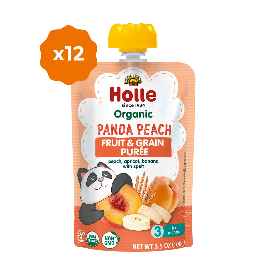 Holle Baby Food Pouches - Organic Fruit & Grain Puree -  Panda Peach Holle USA