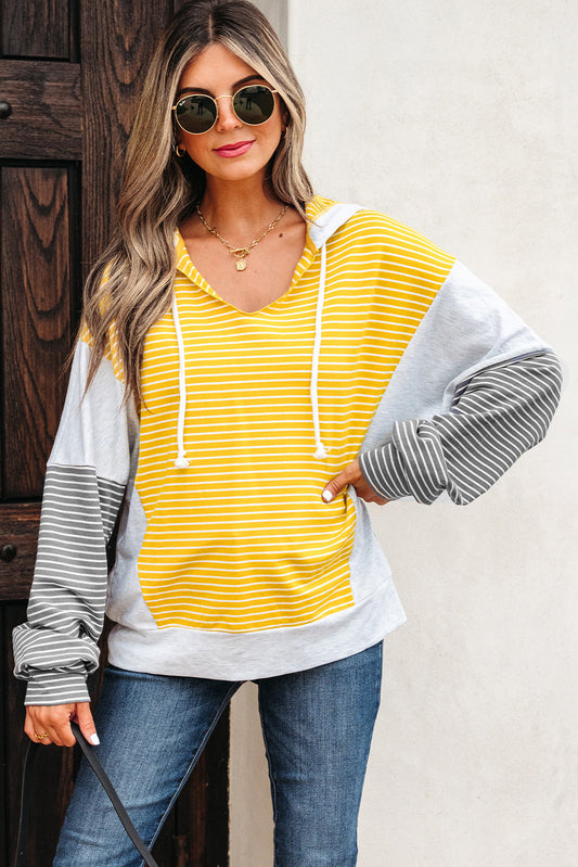 Margot Stripe Drawstring Loose Fit Hooded Top Threaded Pear