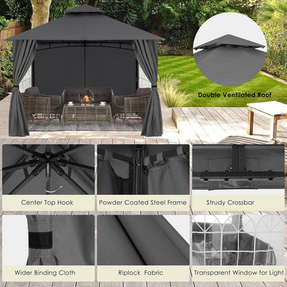 Patio Gazebo Steel Frame Outdoor Gazebo with Windows Curtains ShipItFurniture