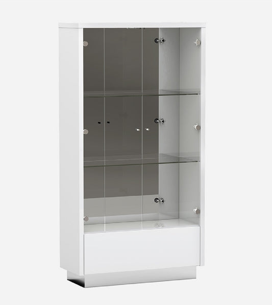 50" White and Silver Wood Curio Cabinet With Two Doors And One Drawer
