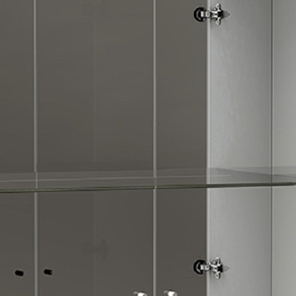 50" White and Silver Wood Curio Cabinet With Two Doors And One Drawer