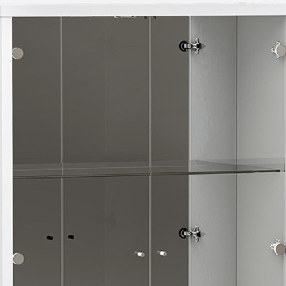 50" White and Silver Wood Curio Cabinet With Two Doors And One Drawer